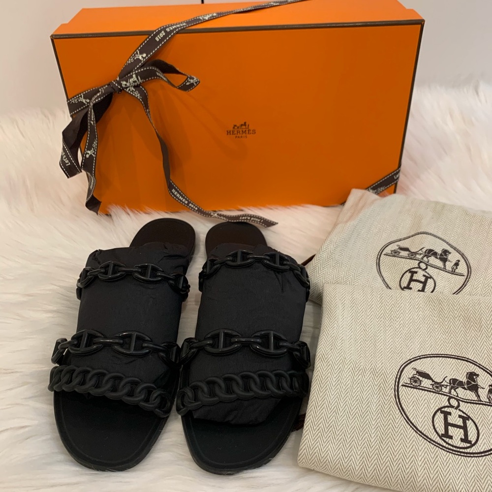 ❌SOLD❌Hermes black Jelly Chain Rubber sandals - Picture 1 of 6